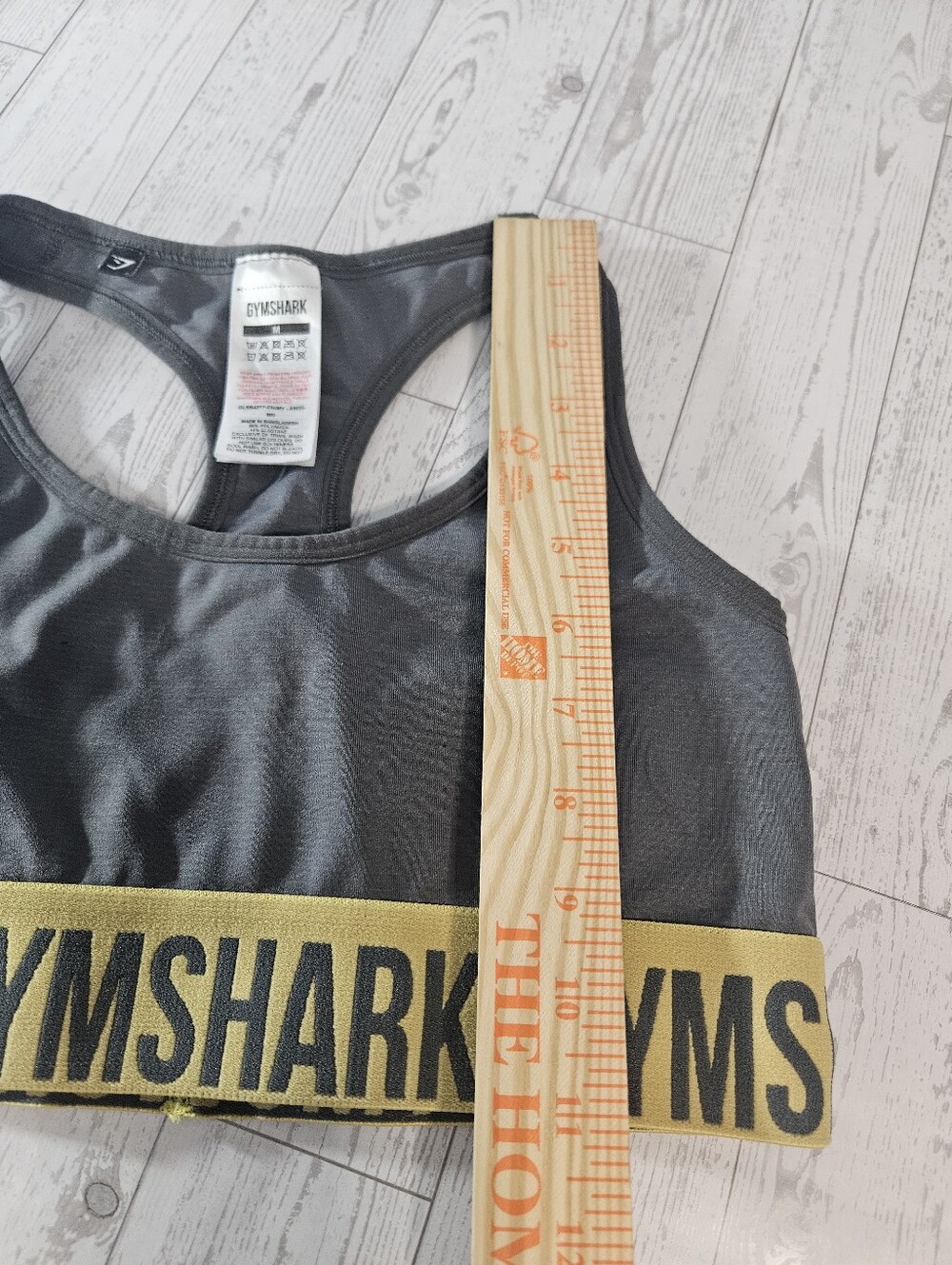 Gymshark Womens Medium Sports Bra Shelf Gray Yellow Logo Razerback - Picture 3 of 5